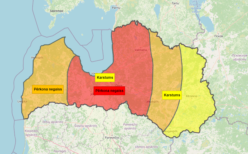 Jēkabpils novadā izsludināts sarkanais brīdinājums