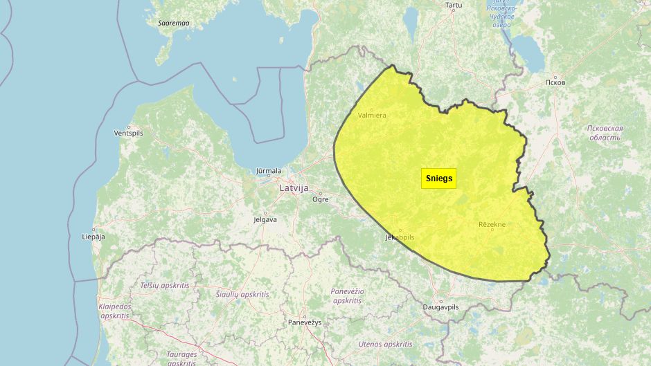 Valsts austrumu daļā izsludināts dzeltenais brīdinājums
