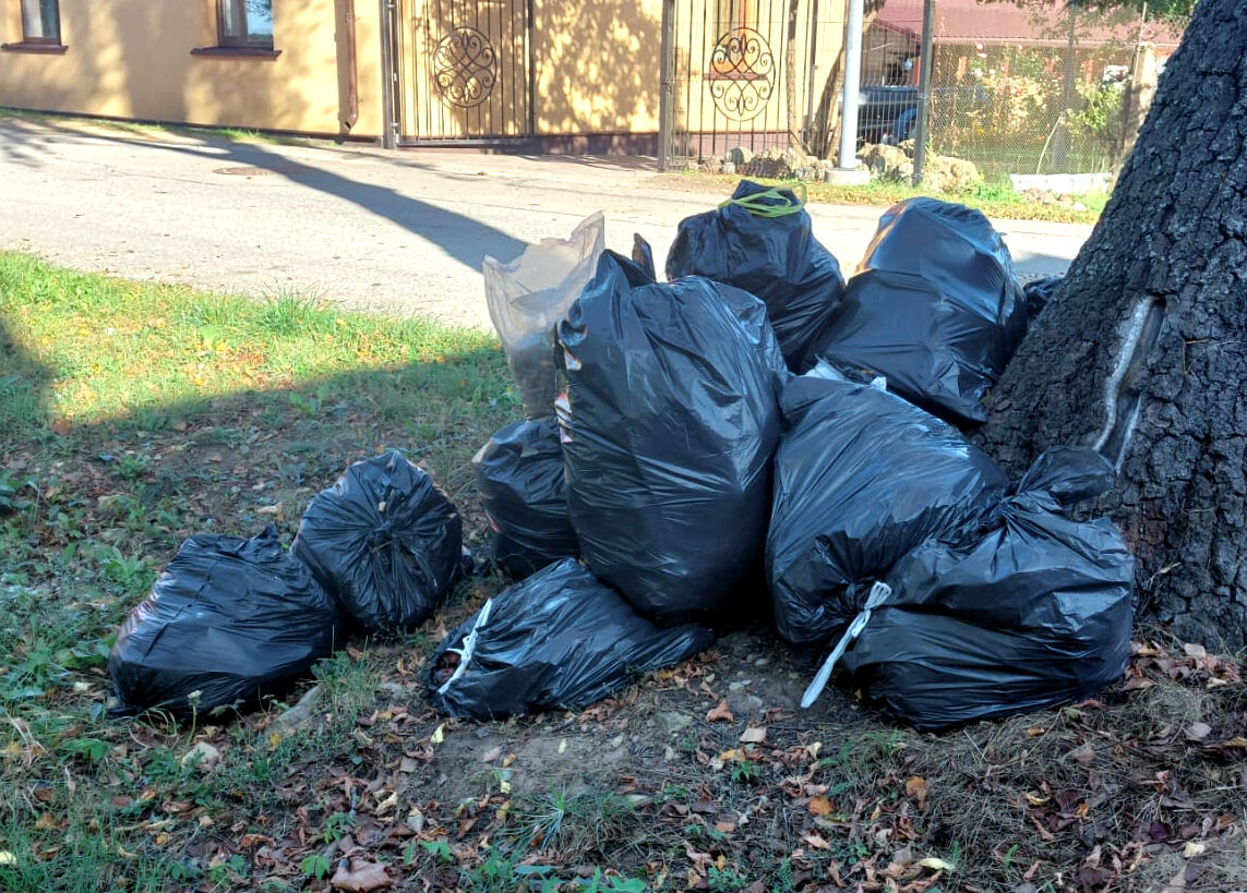 Krasta ielā pie skvēriņa regulāri tiek izmesti atkritumu maisi