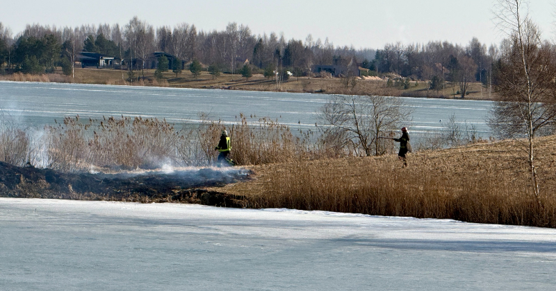 Jaunie&scaron;u neapdomīga rīcība ar uguni Jēkabpils Mežaparkā beidzās ar kūlas ugunsgrēku