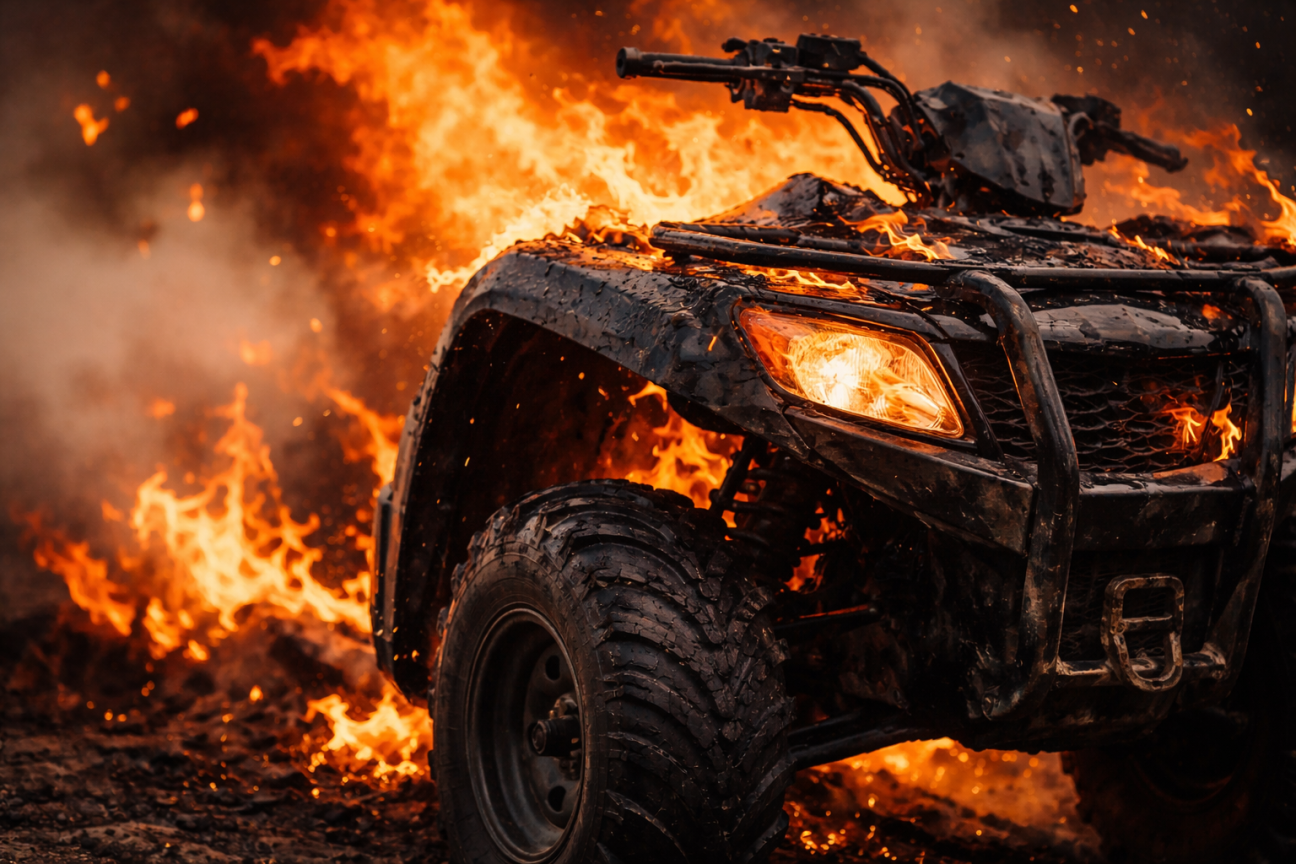 Krustpils pagastā aizdegās kvadricikls